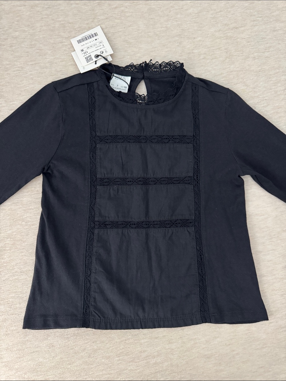 Zara Lace-Trim Long Sleeve Top